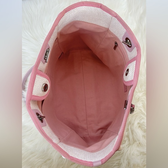 Chanel Pink and White Small Woven Straw Raffia Deauville - Picture 3 of 7